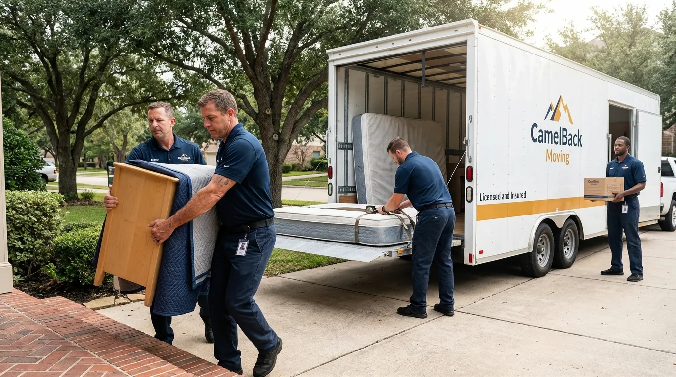Crew loading residential truck for cross-state move from Rochester, NY