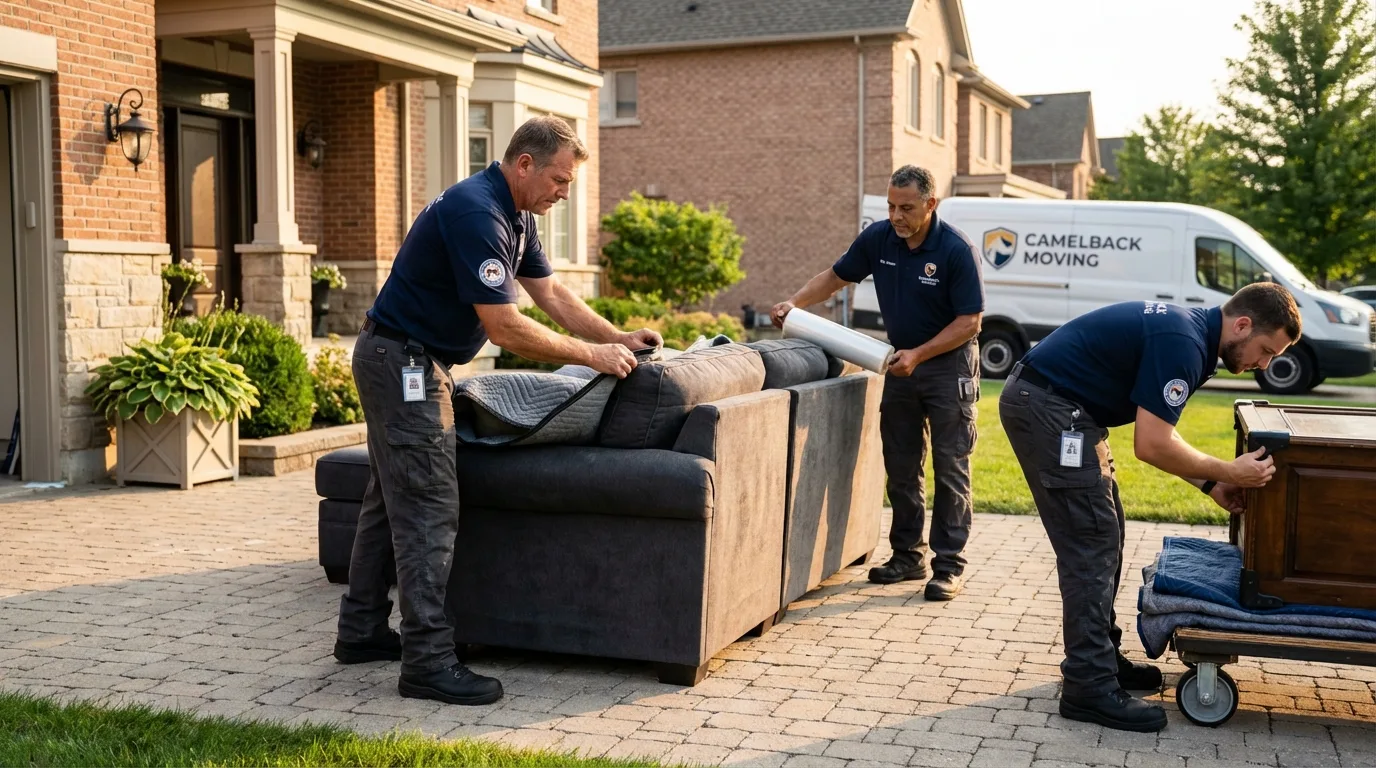 Large estate moving crew wrapping furniture in Rochester, NY