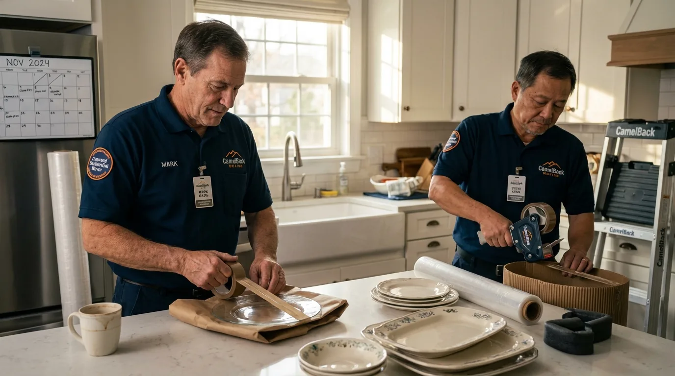 Professional crew packing kitchen dishware in Rochester, NY